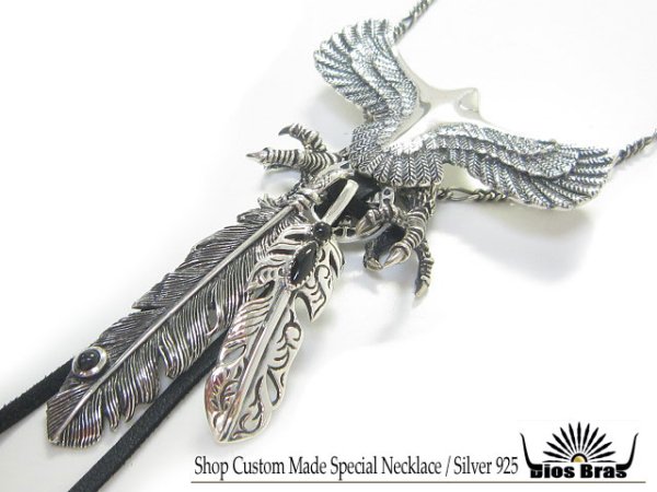 画像3: 【diosbras-ディオブラス-】フェザー&オニキス&ブラックスターフェザー イーグル クロウ 爪 鷲 コンビネーションネックレスシルバー925チェーン (3)