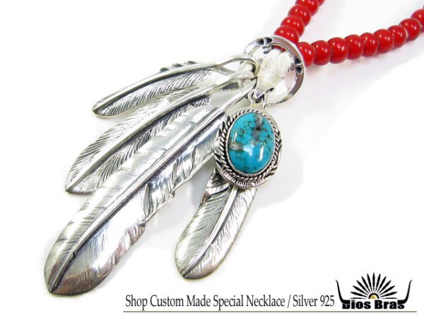 画像2: 【diosbras-ディオブラス-】フェザ-&ターコイズコンビネーションネックレス ホワイトハーツビーズ (2)