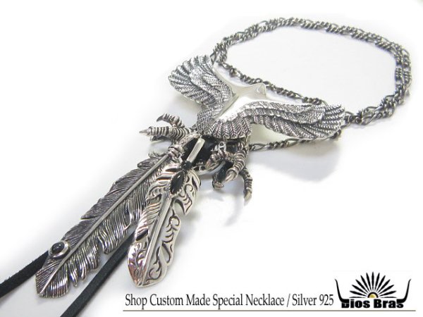 画像4: 【diosbras-ディオブラス-】フェザー&オニキス&ブラックスターフェザー イーグル クロウ 爪 鷲 コンビネーションネックレスシルバー925チェーン (4)
