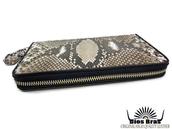 画像4: 【diosbras-ディオブラス-】本革 ダイヤモンドパイソン 蛇革  ウォレット ファスナー ラウンド ジッパーZIPPER 財布 レザーウォレット 鮫 ロングウォレット ウォレット バイカー  長財布 シンプルスタイル 長財布 内側本牛革 wallet サイフ (4)