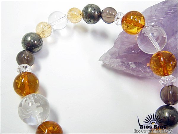 画像2: 【diosbras-ディオブラス-】【全国送料無料】2虎彫刻 タイガーカービング【パイライト】【琥珀】【水晶】【スモーキークオーツ【煙水晶】【シトリン】 ブレスレット 数珠 【パワーストーン】【念珠】【天然石ブレス】【【風水グッズ 】【開運アイテム】【お守り】 (2)