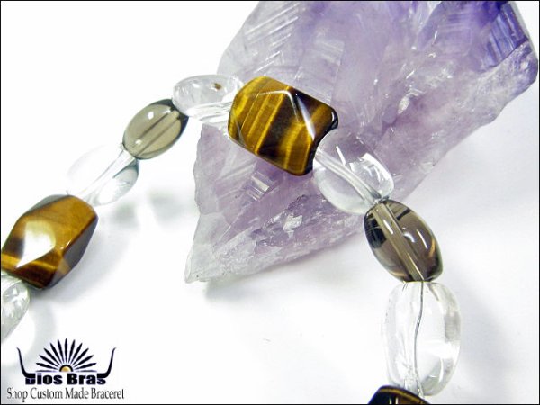 画像2: 【diosbras-ディオブラス-】【全国送料無料】【タイガーアイ】×【水晶】【スモーキークオーツ【煙水晶】　原石カット　ブレスレット　数珠　竜　カットオニキス　【パワーストーン】【お数珠】【念珠】【天然石ブレス】【【風水グッズ 】【開運アイテム】【お守り】 (2)