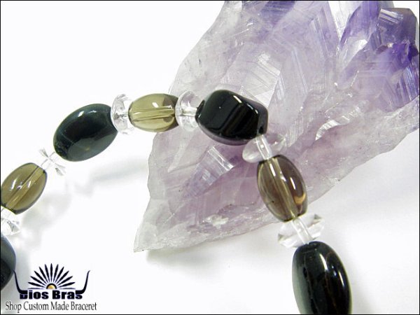 画像2: 【diosbras-ディオブラス-】【全国送料無料】【オニキス】×【水晶】【スモーキークオーツ【煙水晶】　原石カット　ブレスレット　数珠　カットオニキス　【パワーストーン】【お数珠】【念珠】【天然石ブレス】【【風水グッズ 】【開運アイテム】【お守り】 (2)