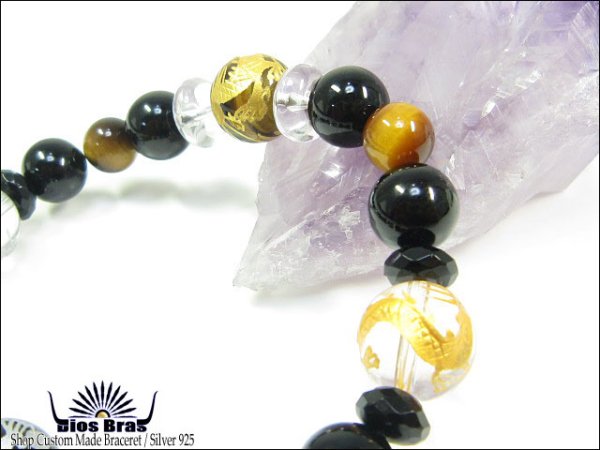 画像3: 【diosbras-ディオブラス-】【全国送料無料】4龍彫刻ドラゴンカービング【オニキス】×【水晶】×【タイガーアイ】【虎目石】ブレスレット 数珠 竜 シルバー925 10mm玉 【パワーストーン】【お数珠】【念珠】【天然石ブレス】【【風水グッズ 】【開運アイテム】【お守り】 (3)