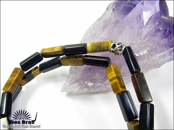 画像2: 【diosbras-ディオブラス】【全国送料無料】長方形 二連 オニキス タイガーアイ 虎目石 ブレスレット 数珠 ユリの紋章ビーズ :シルバー925製 ダブルブレスレット 四角【パワーストーン】【お数珠】【念珠】【天然石ブレス】【【風水グッズ 】【開運アイテム】【お守り】 (2)