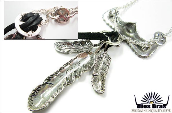 画像3: 【diosbras-ディオブラス】フェザー 羽　イーグル　アラベスクカスタム　透かし彫り ターコイズ　オニキス　コンビネーション　フェザーネックレスシルバー９２５チェーン (3)
