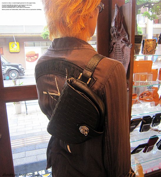 画像4: 【diosbras-ディオブラス-】ウェストバック クロスメッシュ 格子柄 サイドバック バイカー 牛革 ウェストポーチシルバーコンチョ (4)