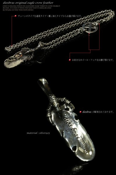 画像3: 【diosbras-ディオブラス】 イーグル クロウ 爪 フェザー ネックレス メンズ ネイティブ /羽/ターコイズ/オニキス シルバー925 チェーン メディスンホイール フェザーネックレス【Mサイズ】 (3)