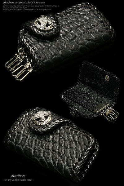 画像4: 【diosbras-ディオブラス-】クロコダイル カイマン種 ベリー お腹部位  ワニ革 鰐革 4連 キーケース 本革サドルレザー キーケース/牛革  コンチョ (4)