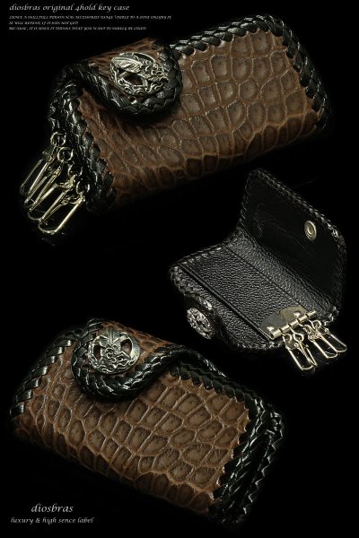 画像4: 【diosbras-ディオブラス-】クロコダイル カイマン種 ベリー お腹部位  ワニ革 鰐革 4連 キーケース 本革サドルレザー キーケース/牛革  コンチョ (4)