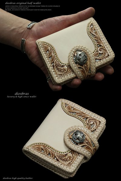 画像2: 【diosbras-ディオブラス-】透かし彫り カービング INパイソン ハーフウォレット サドルレザー バイカーズ ショートウォレット ウォレット シルバー レザーウォレット コンチョ 短財布 財布蛇革 ヘビ革【CPA】 (2)