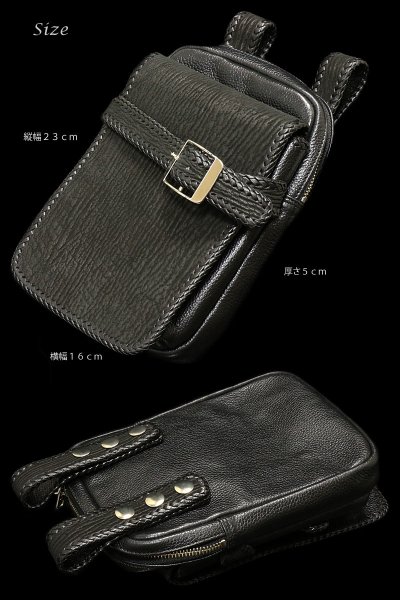 画像3: 【diosbras-ディオブラス】本革　サイドバック　シャークスキン使用 サメ革　鮫革　ウエストバック　牛革 ウォレットホルダー　サイドバック　携帯　タバコ　ケース【SS】 (3)