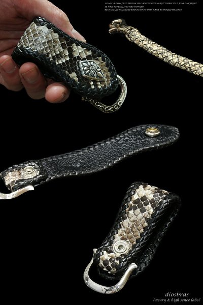 画像2: 【diosbras-ディオブラス-】パイソンベルトループ&コブラ革8本編みウォレットロープセット/オニキスコンチョ ダイヤモンドパイソン 【PY】 (2)