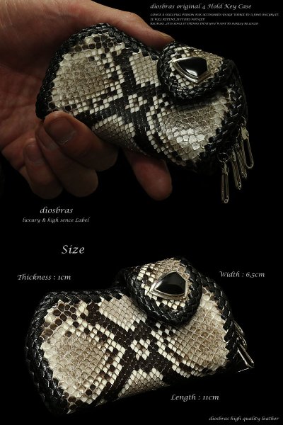 画像3: 【diosbras-ディオブラス-】本革パイソン革 ヘビ革 蛇革 キー&コインケース/4連キーケース/コインケース牛革 バイカーズアイテム【PA】 (3)