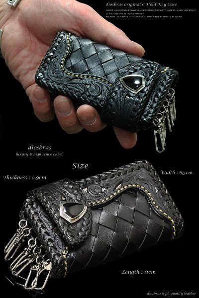 画像3: 【diosbras-ディオブラス-】6連キーケース 本革サドルレザー透かし彫りカービングINパイソン 格子 蛇革キーケース/牛革 バイカーズアイテム バイカー 【CPA】 【PY】 (3)