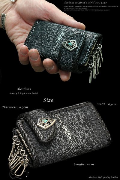 画像3: 【diosbras-ディオブラス-】6連 スティングレイ(エイ革)使用本革 キーケース/ 短財布 レザーウォレット ウォレット バイカー ハーフウォレット  折財布 財布 シンプル 紳士 メンズ レディース 牛革/wallet/サイフ/二つ折り財布 【CE】 (3)