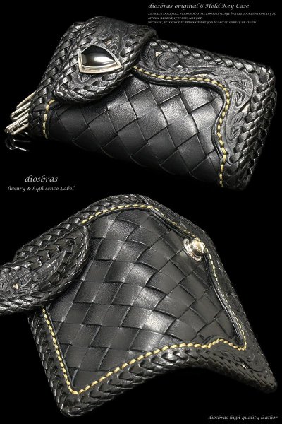 画像4: 【diosbras-ディオブラス-】6連キーケース 本革サドルレザー透かし彫りカービングINパイソン 格子 蛇革キーケース/牛革 バイカーズアイテム バイカー 【CPA】 【PY】 (4)