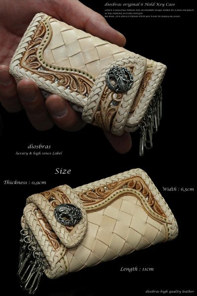 画像3: 【diosbras-ディオブラス-】6連キーケース 本革サドルレザー透かし彫りカービングINパイソン 格子 蛇革キーケース/牛革 バイカーズアイテム バイカー 【CPA】 【PY】 (3)