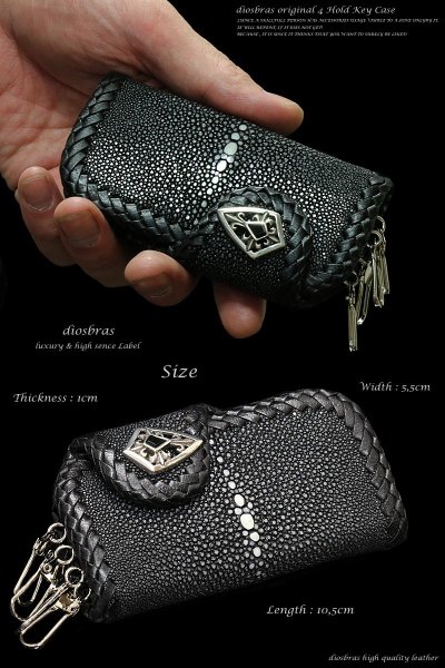画像2: 【diosbras-ディオブラス-】本革カットスティングレイ(エイ革)使用 サドルレザーキーケース/牛革 バイカーズアイテム 4連キーケース シルバーコンチョ スティングレー【CE】 (2)