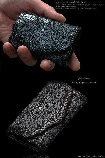 画像2: 【diosbras-ディオブラス】本革カットスティングレーエイ革使用バイカーズコインケース 小銭入れ/牛革【CE】 (2)