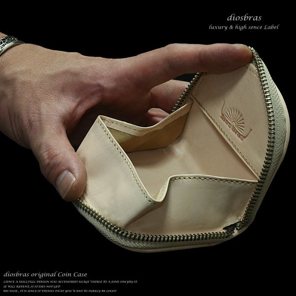 画像4: 【diosbras-ディオブラス-】本革サドルレザー使用ラウンドジッパー 大容量コインケース 小銭入れ/ 牛革 ヌメ革 【ナチュラル】【SA】 (4)