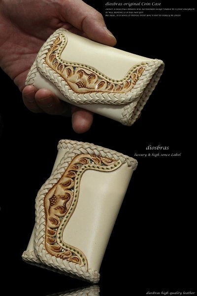 画像2: コインケース 小銭入れ 本革 サドルレザー 透かしカービング パイソン ナチュラル タン ヌメ革 コインケース 小銭入れ レザー コンパクト 本革 牛革 ボックス型 box型小銭入れ プレゼント人気 蛇革 金運 【diosbras-ディオブラス-】【メール便無料対象】 (2)