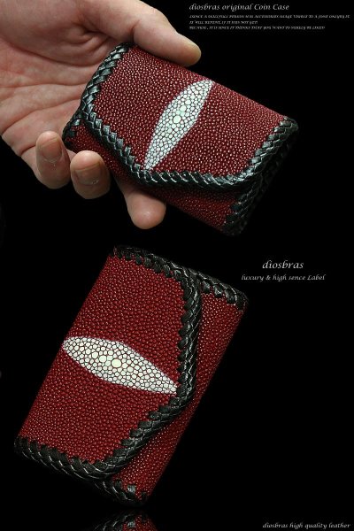 画像2: 【diosbras-ディオブラス】本革レッド　赤　スティングレイ　エイ革使用バイカーズコインケース　小銭入れ/牛革【EI】 (2)