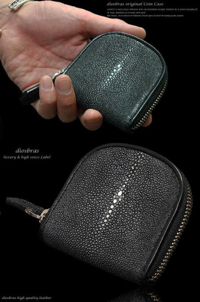 画像3: 【diosbras-ディオブラス-】本革カットエイ革スティングレイ スティングレー使用ラウンドジッパー 大容量コインケース 小銭入れ/ 牛革【黒】【CE】 (3)