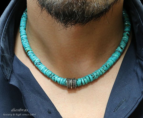 画像3: 【diosbras-ディオブラス】ターコイズ フェザー ネックレス メンズ ネイティブ /羽/ターコイズ/オニキス シルバー925 チェーン メディスンホイール フェザーネックレス (3)