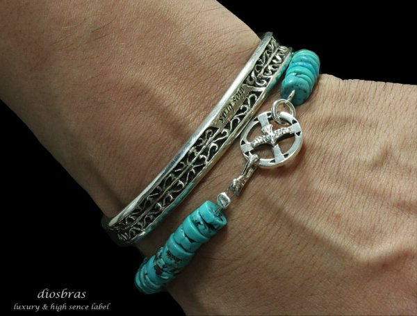 画像3: 【diosbras-ディオブラス】ターコイズ フェザー ブレスレット ブレス メンズ ネイティブ /羽/ターコイズ/オニキス シルバー925 チェーン メディスンホイール フェザー (3)