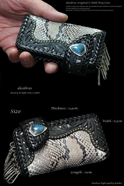 画像3: 【diosbras-ディオブラス-】6連キーケース 本革サドルレザー透かし彫りカービングINパイソン 蛇革キーケース/牛革 バイカーズアイテム バイカー 【CPA】 【PY】 (3)