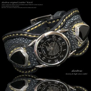 【シルバー925製バックル・コンチョ付】 ガン スリンガー レザーウォッチブレス ワイルドかつシンプルにデザインしたサドルレザーターコイズ