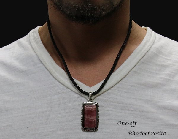 画像3: 【diosbras-ディオブラス】【送料無料】一点物 特大四角インカローズ使用 シルバー925ナバホスタイル/ロードクロサイト/ぺンダントトップ (3)