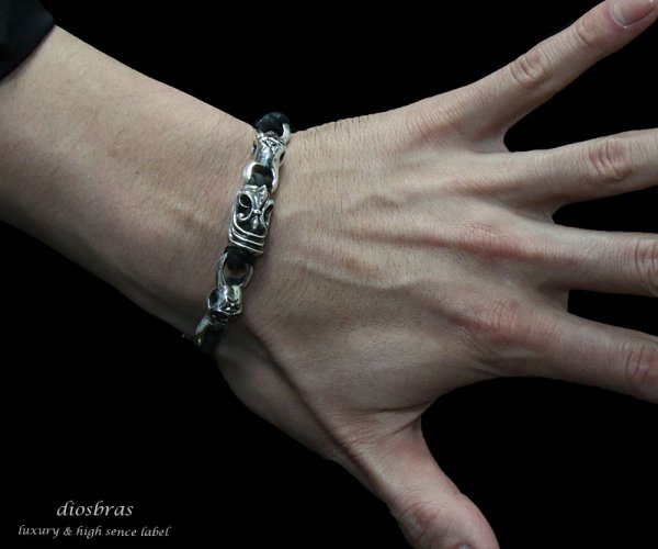画像3: 【diosbras-ディオブラス-】シルバー レザーブレスレット フック アラベスク シルバー925製 スカル ユリ クロス 編み込み 三つ編み メンズ  【SA】 (3)