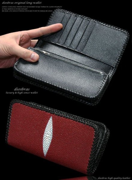 画像4: 【diosbras-ディオブラス-】本革レッドスティングレーエイ革赤 バイカーズウォレット 財布 レザーウォレット ロングウォレット ウォレット バイカー ヌメ革 長財布 長財布/牛革財布 シルバー925コンチョ/wallet/サイフ (4)