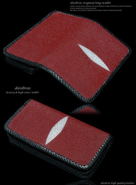 画像2: 【diosbras-ディオブラス-】本革レッドスティングレーエイ革赤 バイカーズウォレット 財布 レザーウォレット ロングウォレット ウォレット バイカー ヌメ革 長財布 長財布/牛革財布 シルバー925コンチョ/wallet/サイフ (2)