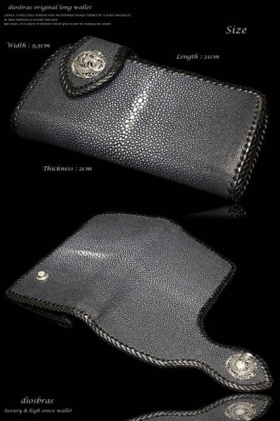 画像2: 【diosbras-ディオブラス-】エイ革 カットスティングレイ スティングレーバイカーウォレット コンチョ 本革サドルレザー 財布 シルバー925【CE】 (2)