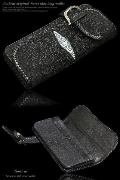 画像5: 【diosbras-ディオブラス-】本革 エイ革 スティングレイ スティングレー バイカーズウォレット 馬蹄  バックル ホースシュー 財布 レザーウォレット ロングウォレット ウォレット バイカー 長財布 牛革 シルバー925コンチョ 長財布【EI】【ブラック・黒】 (5)