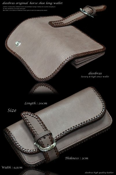 画像4: 【diosbras-ディオブラス-】本革　サドルレザー　牛革　バイカーズウォレット　馬蹄  バックル ホースシュー 財布　レザーウォレット　ロングウォレット　ウォレット　バイカー　ヌメ革　長財布　/牛革財布シルバー９２５コンチョ/長財布【SS】【ブラウン・茶】 (4)