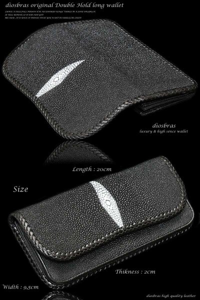 画像4: 【diosbras-ディオブラス-】本革 エイ革 スティングレイ スティングレー バイカーズウォレット  財布 レザーウォレット ロングウォレット ウォレット バイカー 長財布 牛革 シルバー925コンチョ 長財布【EI】【ブラック・黒】 (4)