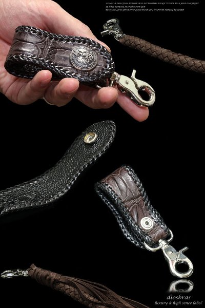 画像2: -ディオブラス-】 クロコダイル 鰐革 ワニ カイマン種 ベルトループ&8本編みウォレットロープセット /サドルレザー ウォレットチェーン キーループ  キーホルダー ヌメ革 /シルバー925コンチョ【CL】 (2)