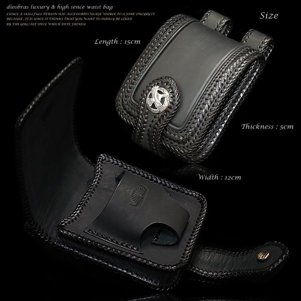 画像4: 【diosbras-ディオブラス-】メディスンバッグ 本革サドルレザー パイピング  クロスステッチ クロスメッシュ 【黒-ブラック-】 メディスンバック バイカーズ /牛革ウェストバック シルバー925コンチョ/サイドバック【SA】 (4)