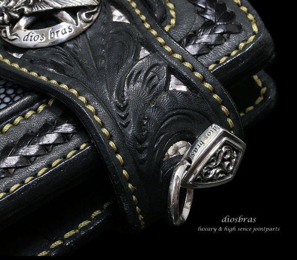 画像2: エンブレム アラベスク ジョイントパーツ コンチョ  ウォレット接続パーツ 透かし彫り アラベスク  唐草 ドロップハンドル シルバー925 【J6】 (ネジ式)レザー ロング ウォレット 財布 メンズ レディース【diosbras-ディオブラス-】【メール便送料無料!!】 (2)