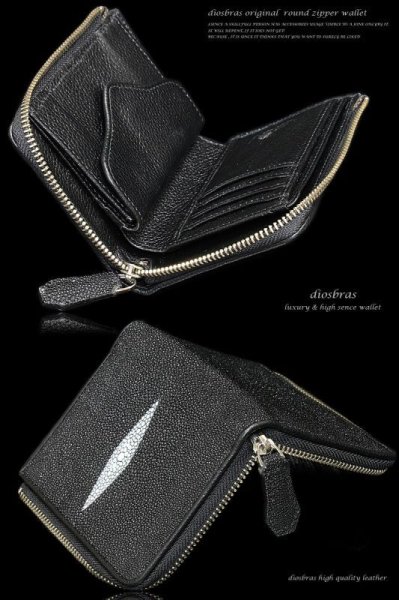 画像4: 【diosbras-ディオブラス-】本革 スティングレイ スティングレー エイ革 ウォレット ファスナー ラウンド ジッパーZIPPER 財布 ハーフ ミドル  レザーウォレット 鮫 ロングウォレット ウォレット バイカー ヌメ  長財布  wallet サイフ【EI】 (4)