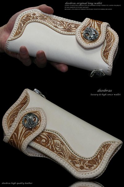 画像2: 【diosbras-ディオブラス】カービングウォレット バイカーズウォレット コンチョ 本革ナチュラルサドルレザー 長財布 シルバー925【CG】 (2)