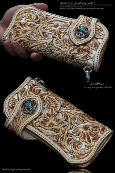 画像2: 【diosbras-ディオブラス】透かし彫りカービングINパイソン レザーウォレット ナチュラルペインティング バイカーウォレット コンチョ 本革サドルレザー 財布 シルバー925【CPA】 (2)