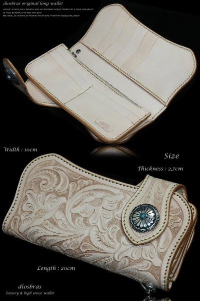 画像4: 【diosbras-ディオブラス】カービングウォレット　バイカーズウォレット　コンチョ　本革ナチュラルサドルレザー　長財布　シルバー９２５【CG】 (4)