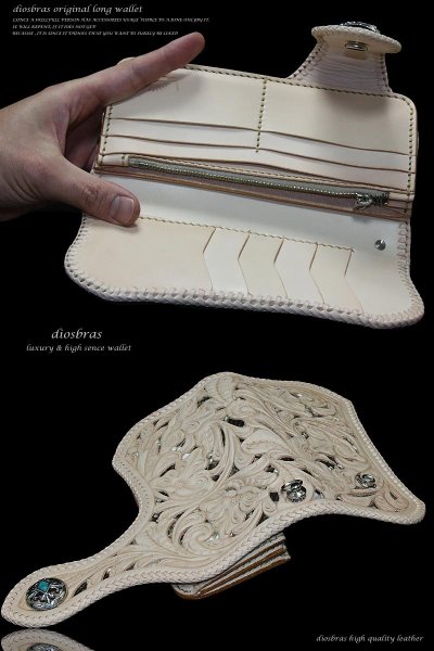 画像5: 【diosbras-ディオブラス】透かし彫りカービングINパイソン レザーウォレット バイカーウォレット コンチョ 本革サドルレザー 財布 シルバー925 ナチュラル【CPA】 (5)