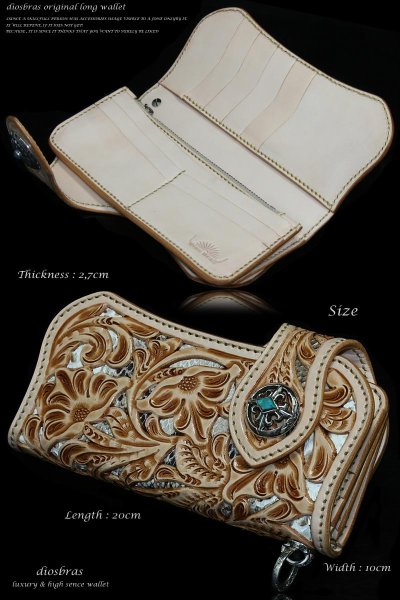 画像4: 【diosbras-ディオブラス】透かし彫りカービングINパイソン レザーウォレット ナチュラルペインティング バイカーウォレット コンチョ 本革サドルレザー 財布 シルバー925【CPA】 (4)