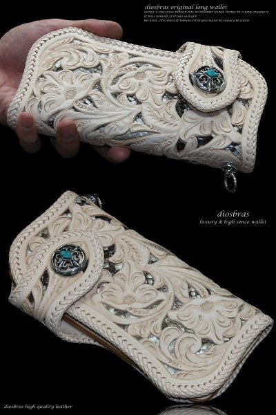 画像2: 【diosbras-ディオブラス】透かし彫りカービングINパイソン レザーウォレット バイカーウォレット コンチョ 本革サドルレザー 財布 シルバー925 ナチュラル【CPA】 (2)